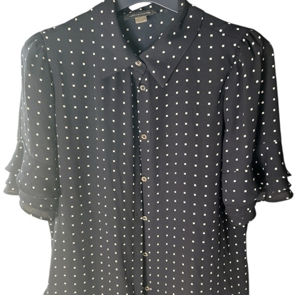 Tommy Hilfiger Women’s Navy and White Polka Dot Patterned Blouse